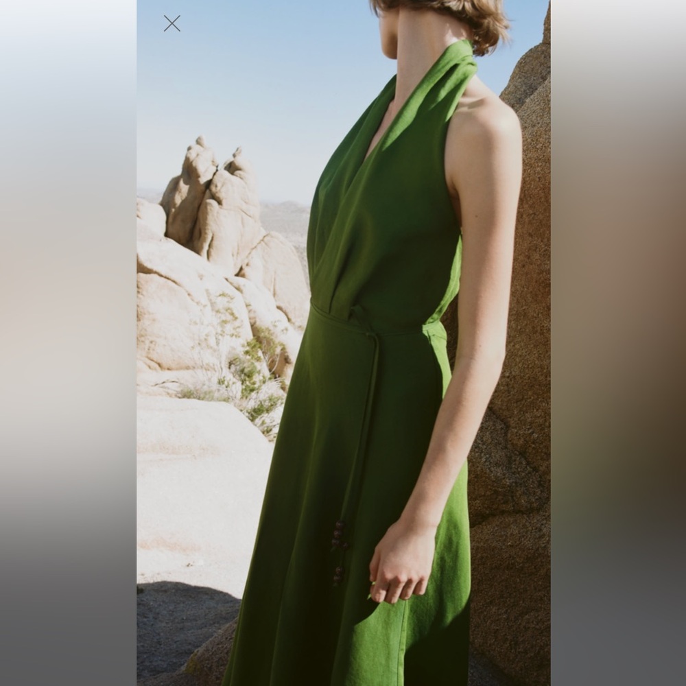 Green linen blend wrap dress ZARA size small new with tags